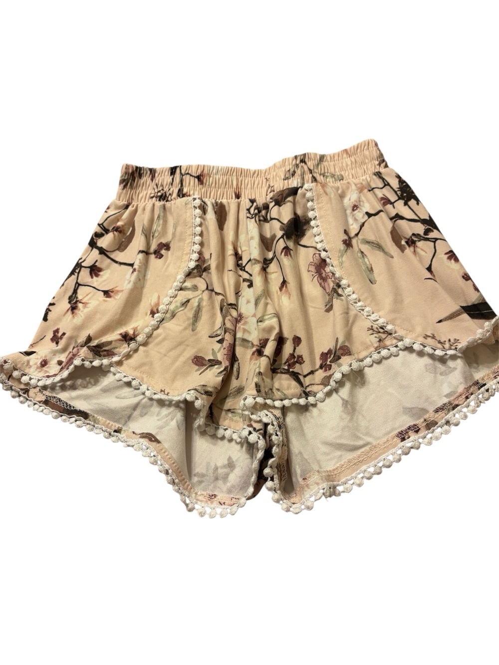 Rue21 Beige Floral Pom-Pom Trim Shorts